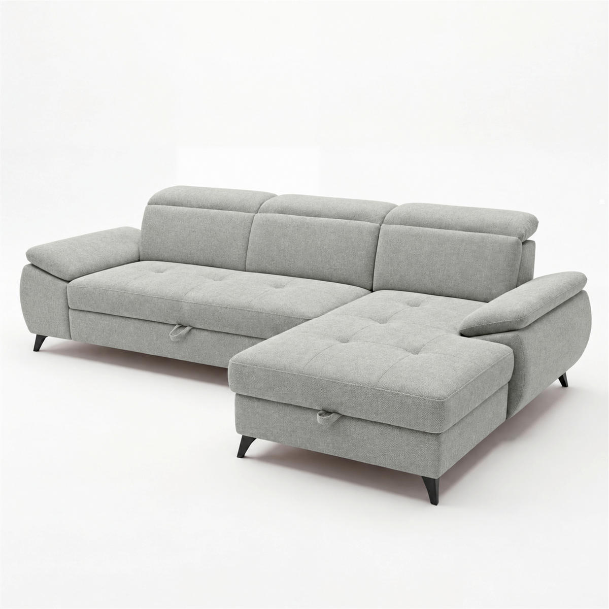 ECKSOFA  Struktur Hellgrau  - Hellgrau/Schwarz, Basics, Holz/Holzwerkstoff (281/166cm) - MID.YOU