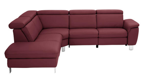 ECKSOFA in Echtleder Weinrot  - Weinrot/Alufarben, Design, Leder/Metall (242/271cm) - Cantus