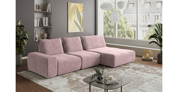 ECKSOFA in Velours Altrosa  - Schwarz/Altrosa, Design, Kunststoff/Textil (342/174cm) - Xora