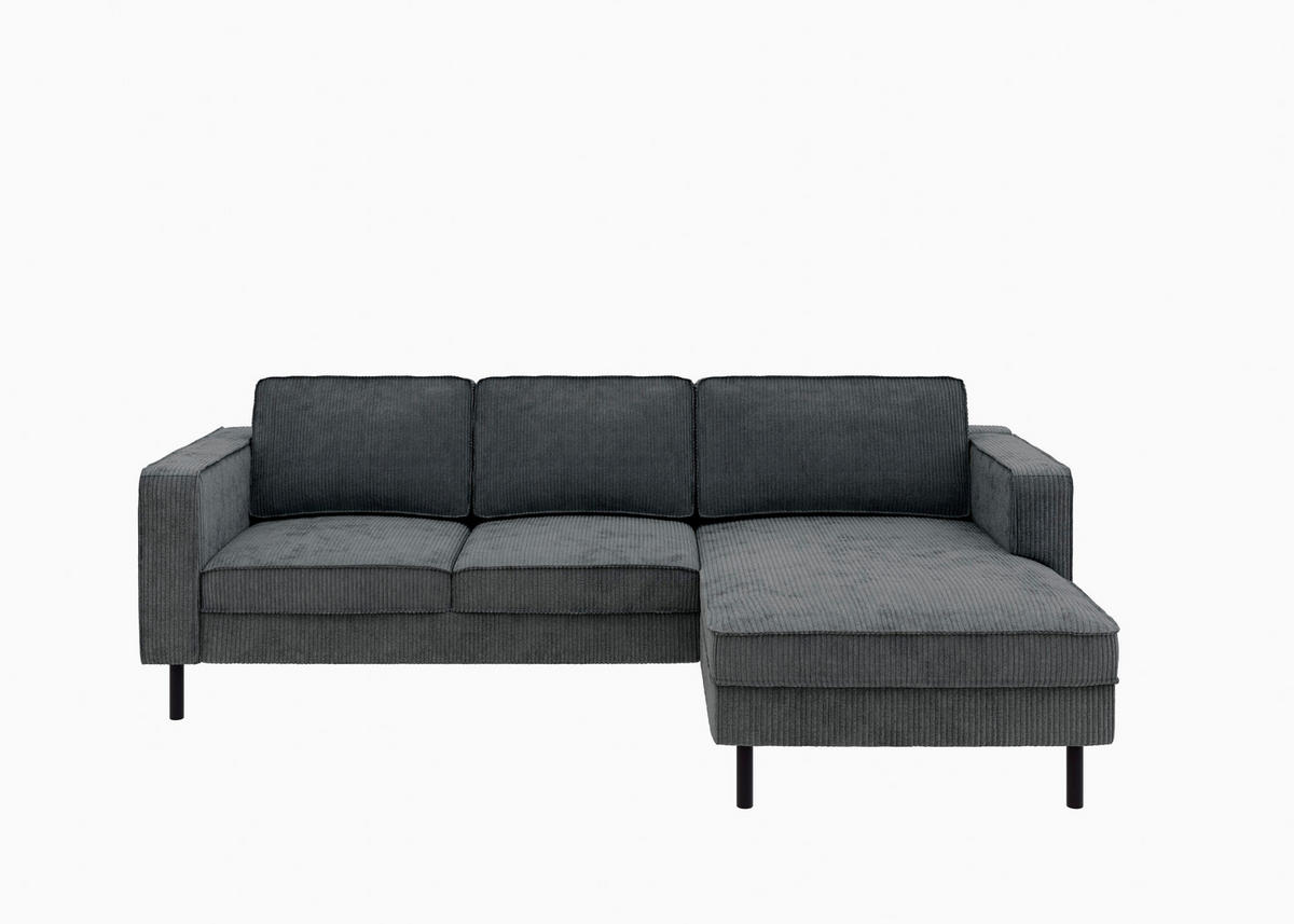 ECKSCHLAFSOFA WATKINS  mit Schlafen auf Sitzhöhe, Rücken echt, Armteil links, Armteil rechts Cord Dunkelgrau  - Dunkelgrau/Schwarz, MODERN, Textil/Metall (232/161cm) - Trendmanufaktur