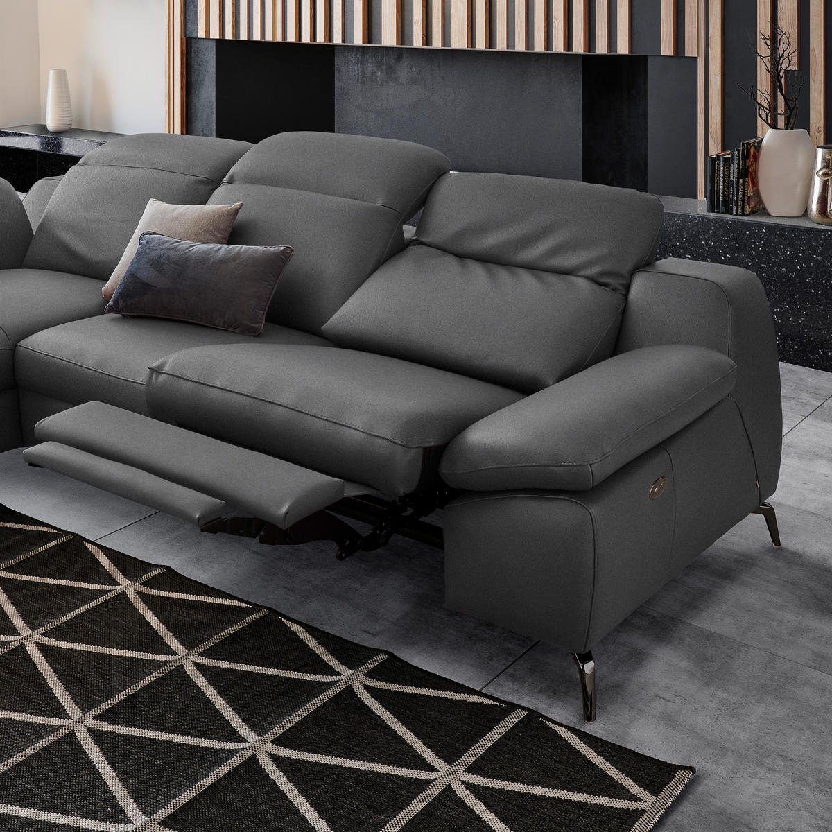 ECKSOFA in Echtleder Anthrazit  183/286 cm  - Anthrazit/Schwarz, Design, Leder/Metall (183/286cm) - Celina Home