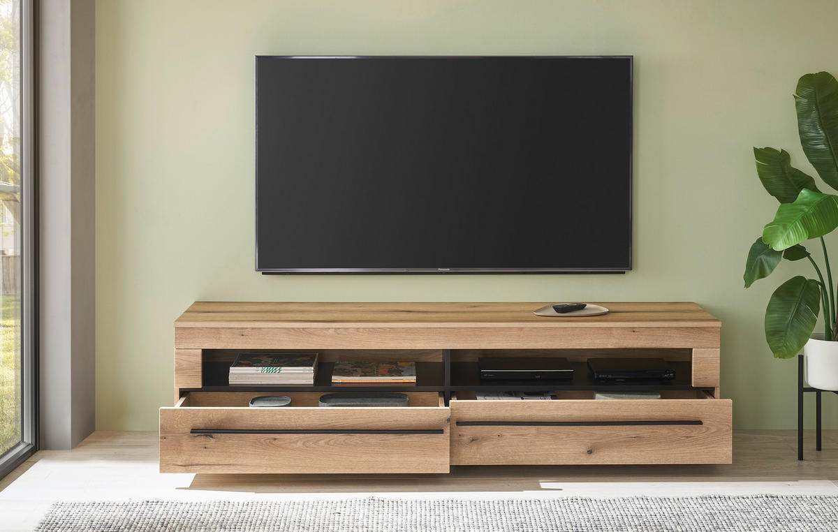 LOWBOARD  180/47/42 cm 2 Schublade(n) stehend, in verschiedenen Größen erhältlich  - Eichefarben/Schwarz, Design, Holzwerkstoff/Kunststoff (180/47/42cm) - Livetastic