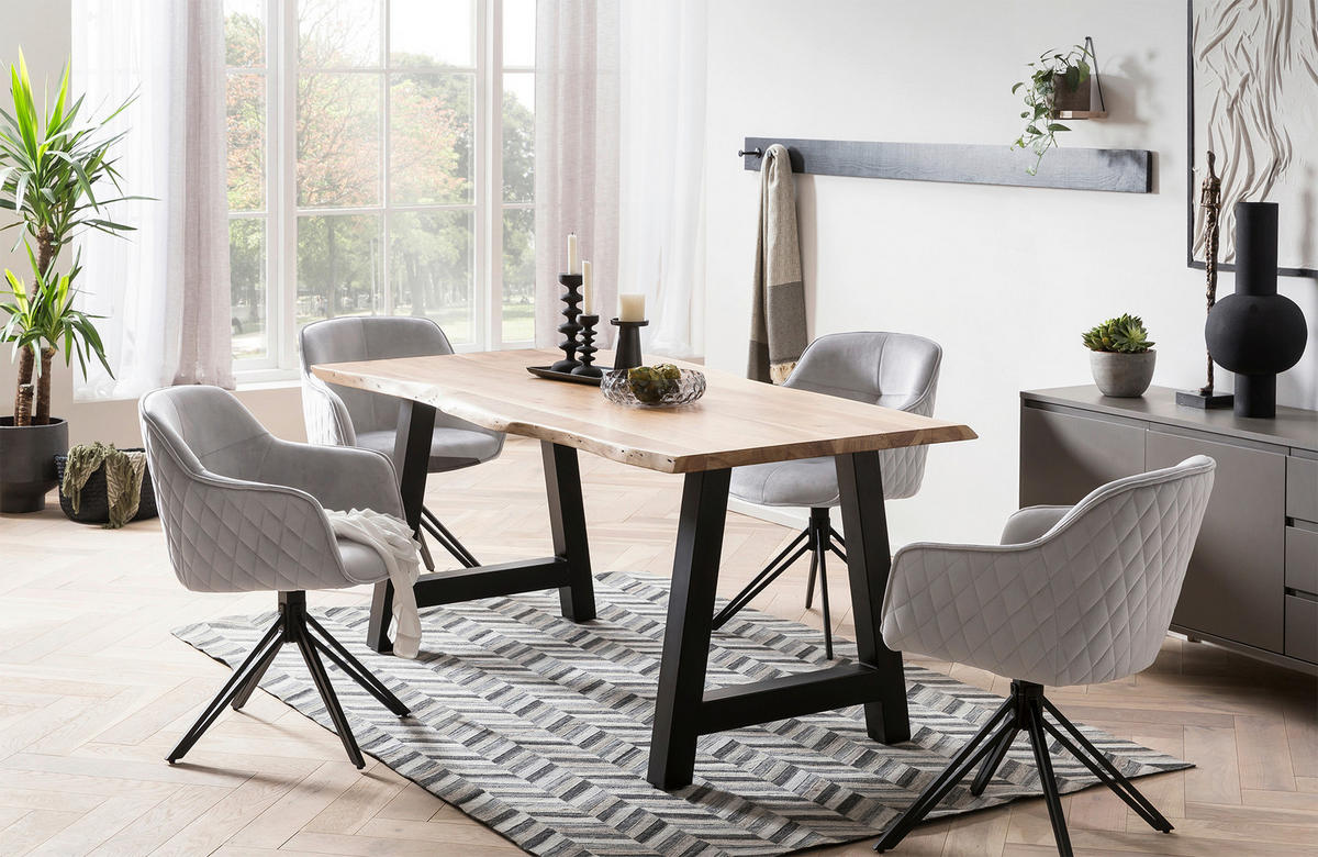DREHSTUHL  in Samt Hellgrau  - Hellgrau/Schwarz, MODERN, Textil/Metall (59/83/60cm) - Livetastic