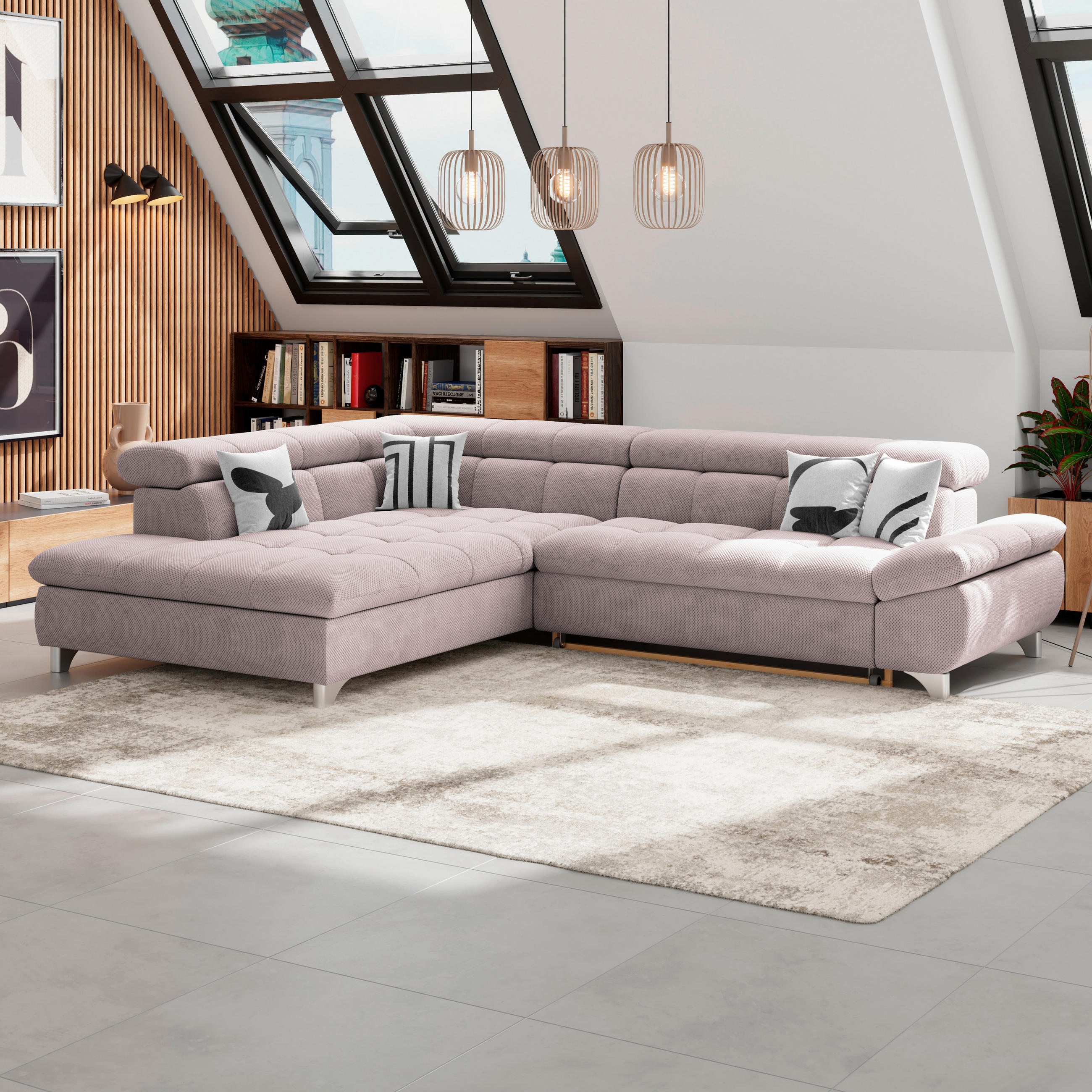 ECKSOFA Rosa Chenille  - Chromfarben/Rosa, KONVENTIONELL, Textil/Metall (234/312cm) - Livetastic
