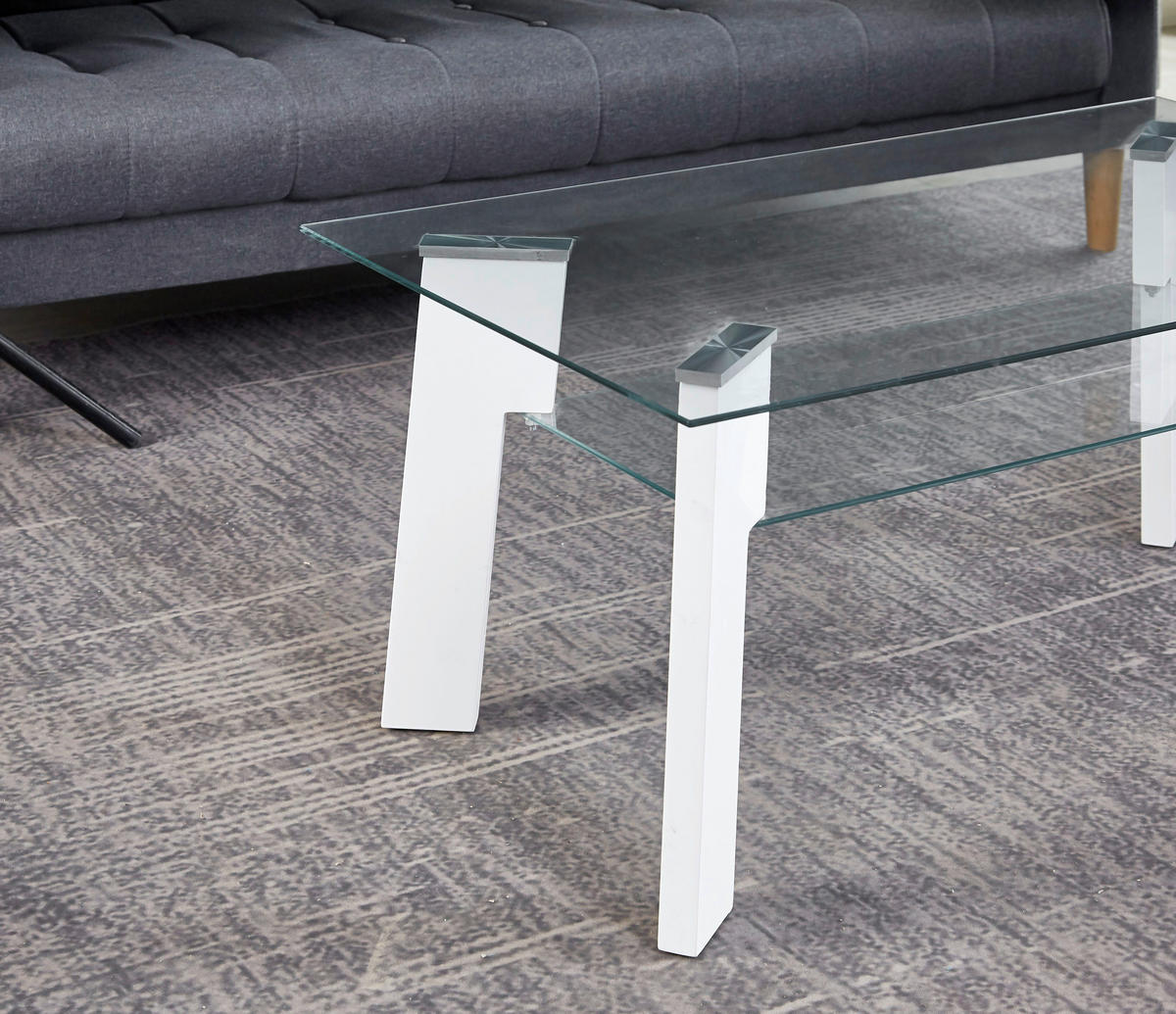 COUCHTISCH Sicherheitsglas 110/60/42 cm rechteckig Klar, Weiß Hochglanz  - Klar/Weiß Hochglanz, Design, Glas/Holzwerkstoff (110/60/42cm) - Livetastic