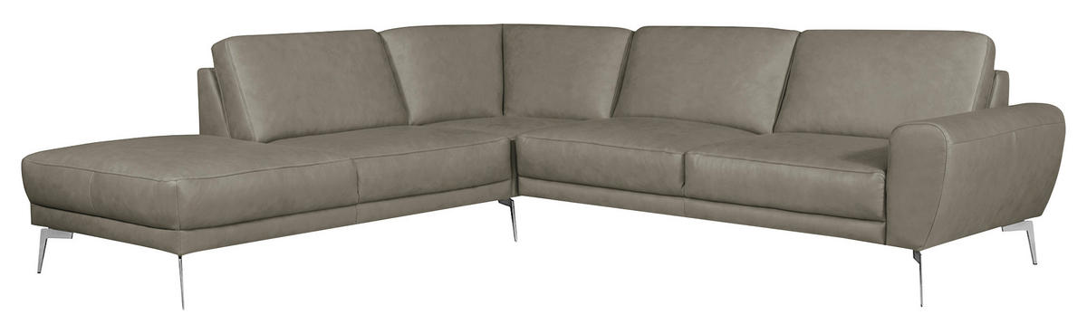 ECKSOFA in Echtleder Grau  250/273 cm  - Chromfarben/Grau, Design, Leder/Metall (250/273cm) - Livetastic