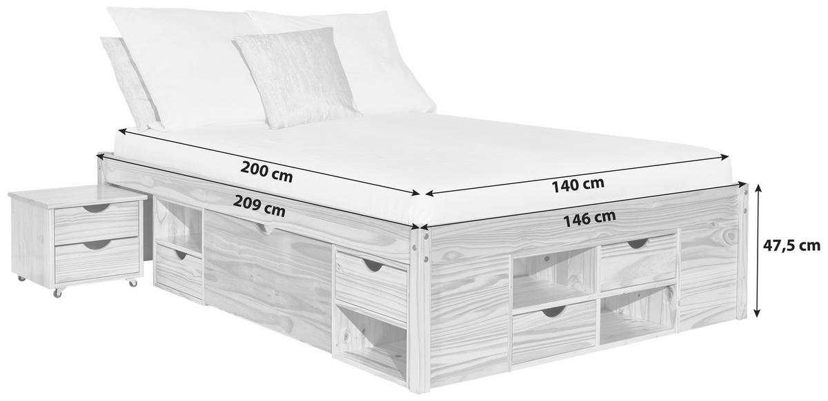 STAURAUMBETT 140/200 cm  in Naturfarben  - Naturfarben, Basics, Holz (140/200cm) - MID.YOU