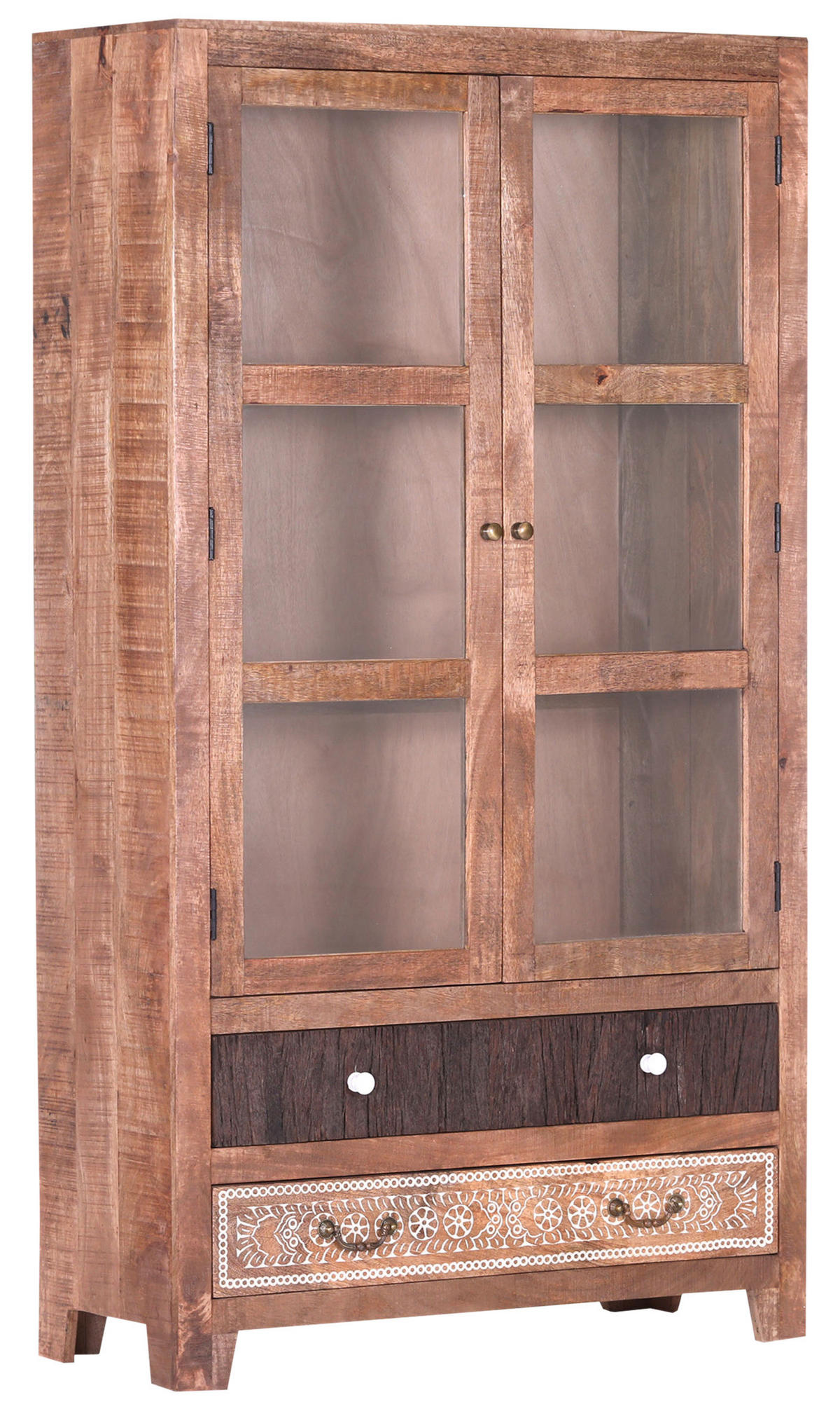 VITRINE in massiv Akazie, Mangoholz Multicolor, Naturfarben  - Messingfarben/Multicolor, Design, Glas/Holz (100/180/40cm) - Landscape