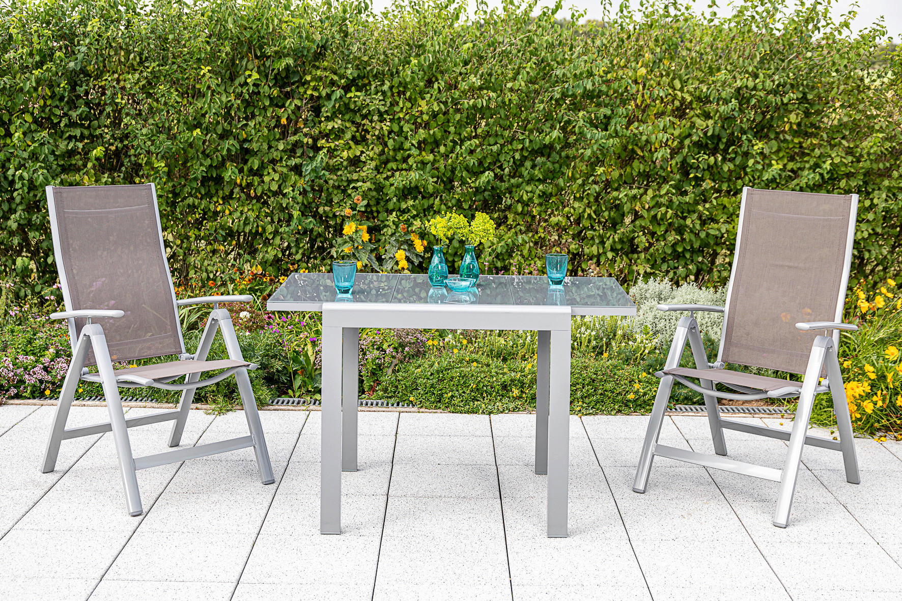 Gartenklappsessel 2er-Set in Metall, Textil Silberfarben, Taupe  - Taupe/Silberfarben, KONVENTIONELL, Textil/Metall (60/108/70cm) - Gardenson