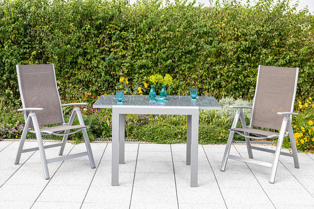 Gartenklappsessel 2er-Set in Metall, Textil Silberfarben, Taupe  - Taupe/Silberfarben, KONVENTIONELL, Textil/Metall (60/108/70cm) - Gardenson