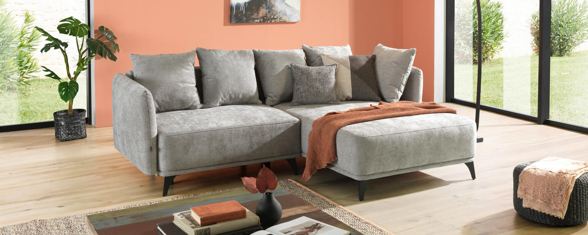 ECKSOFA in Chenille Grau  255/172 cm  - Schwarz/Grau, LIFESTYLE, Textil/Metall (255/172cm) - Carryhome