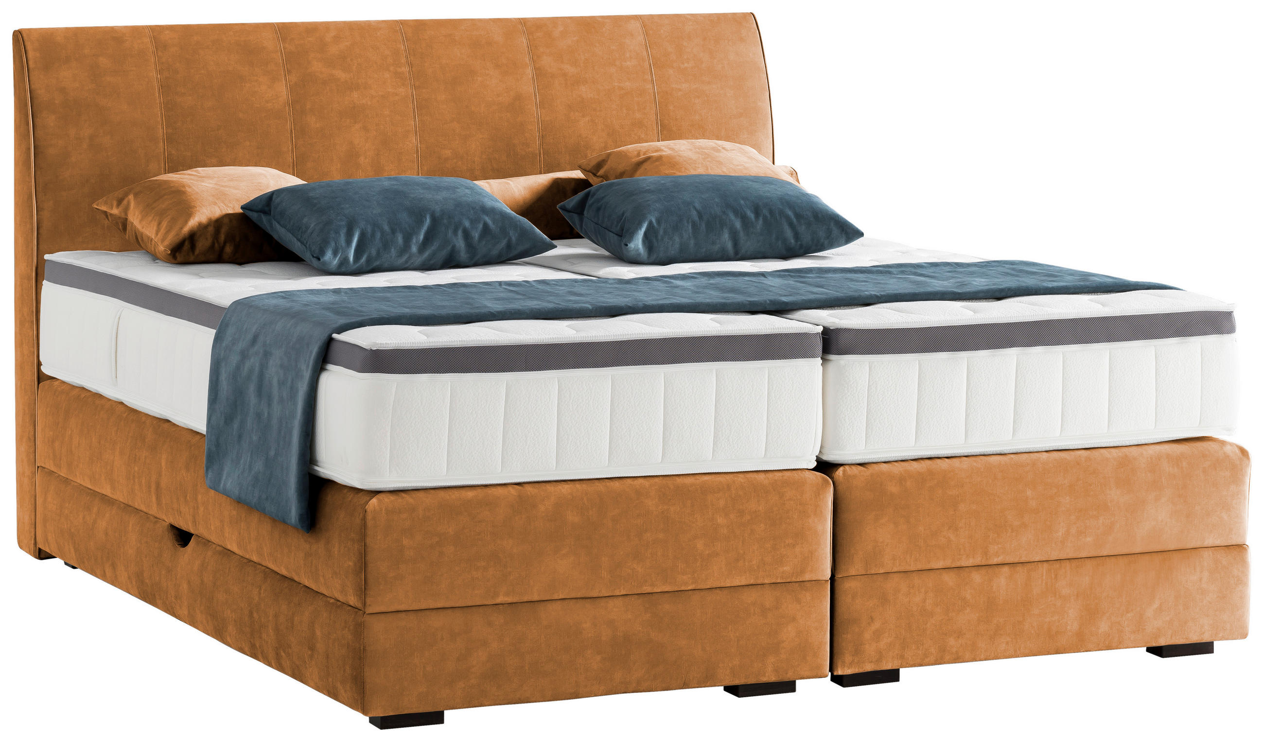 BOXSPRINGBETT 160/200 cm,  in Cognac, Bettkasten, Topper, Matratzen, H2 + H2 = mittel  - Wengefarben/Cognac, KONVENTIONELL, Holz/Textil (160/200cm) - Novel