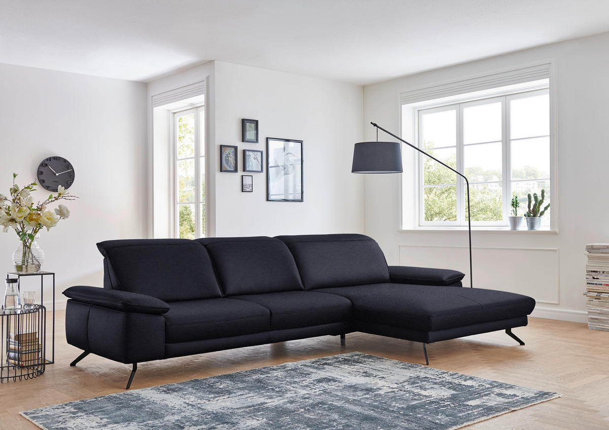 ECKSOFA in Echtleder Schwarz  328/193 cm  - Schwarz, Design, Leder/Metall (328/193cm) - Dieter Knoll