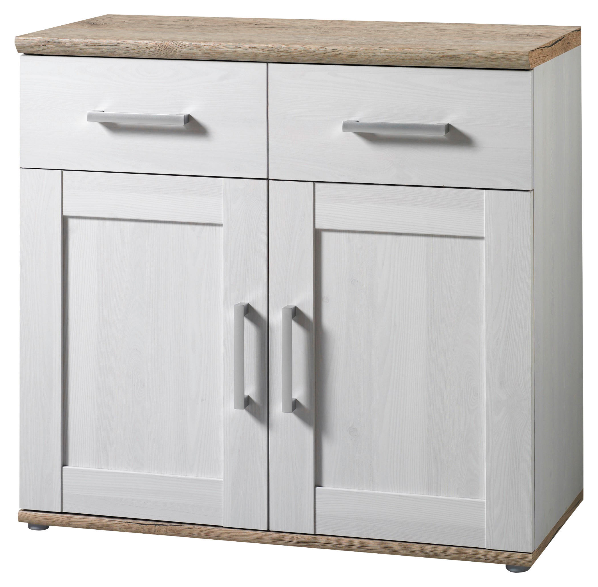 KOMMODE Weiß, Lärchefarben - Silberfarben/Lärchefarben, KONVENTIONELL, Holzwerkstoff/Kunststoff (93/89/45cm) - Xora