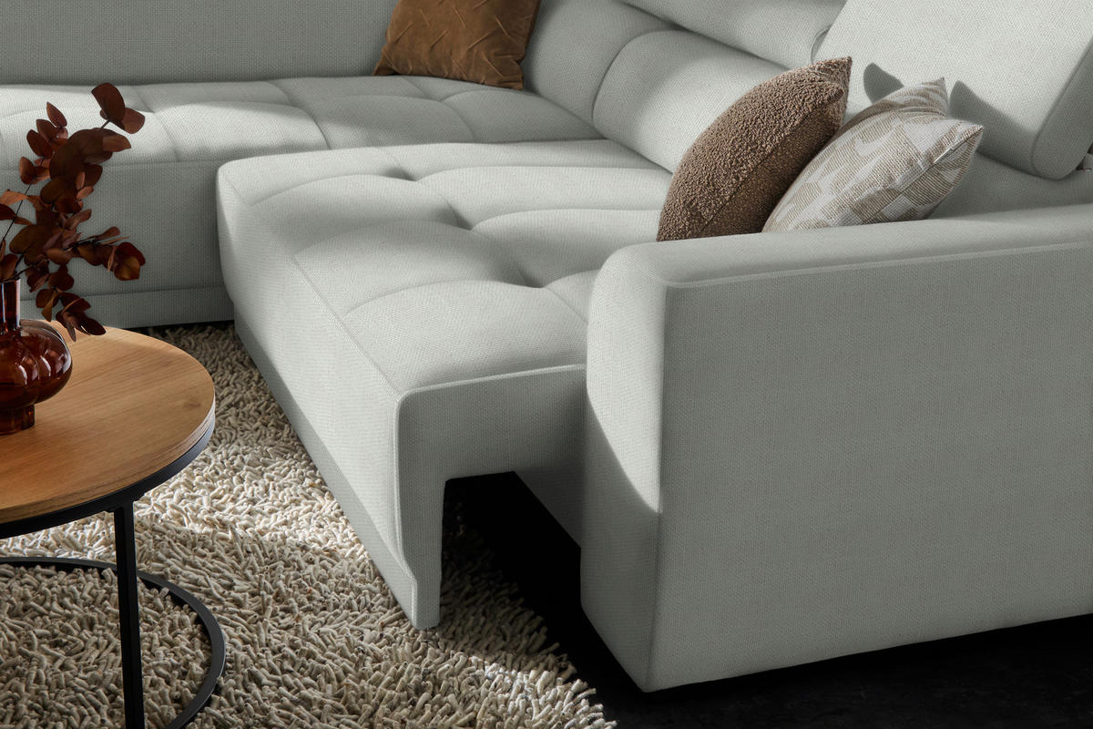 ECKSOFA in Struktur Silberfarben  - Silberfarben/Schwarz, Design, Kunststoff/Textil (205/284cm) - MID.YOU