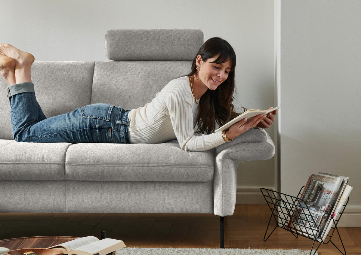 ECKSOFA in Flachgewebe Ecru  - Ecru/Schwarz, Konventionell, Textil/Metall (190/241cm) - Beldomo Comfort