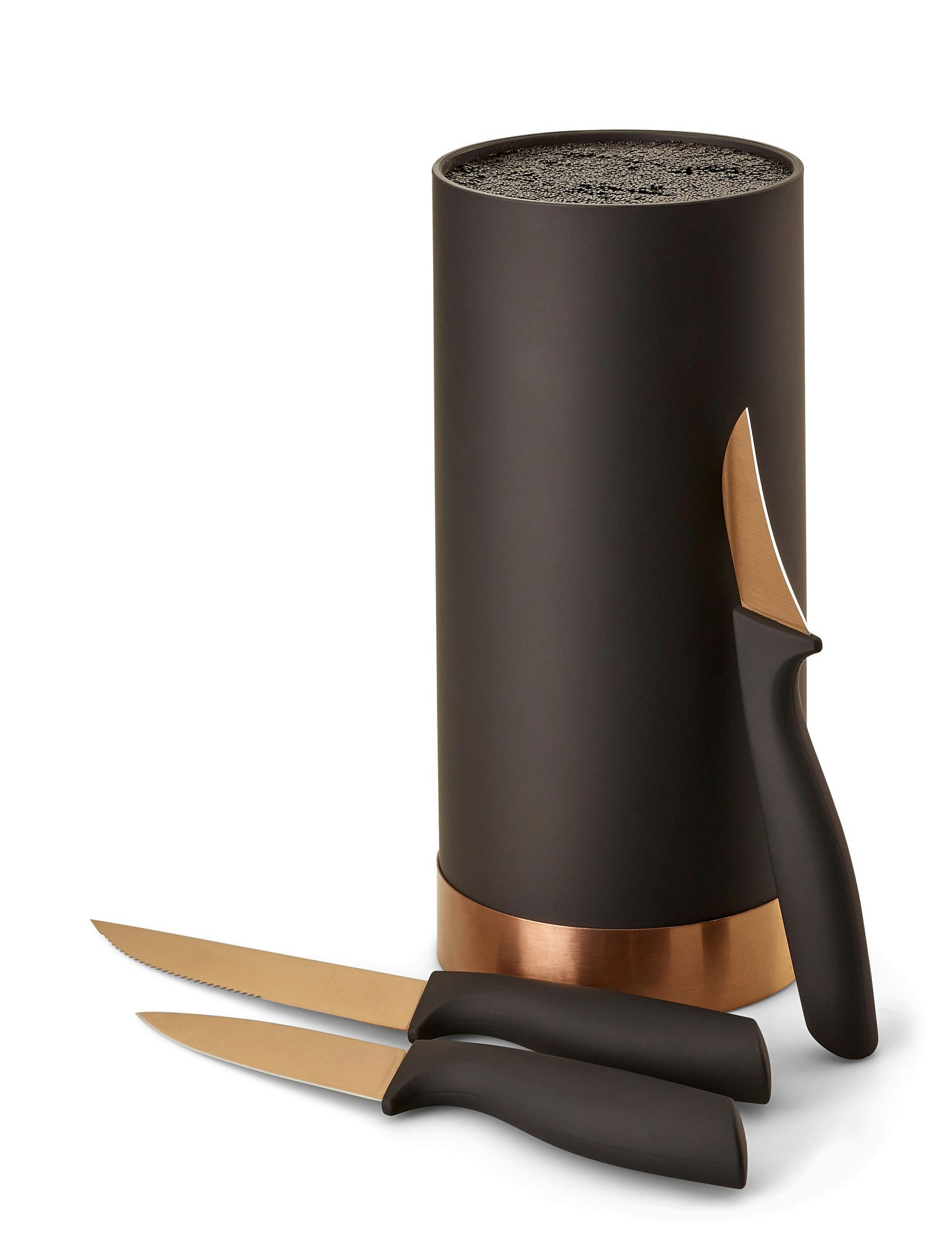MESSERBLOCK 4-teilig  - Schwarz/Bronzefarben, Basics, Kunststoff (11/22cm) - Echtwerk