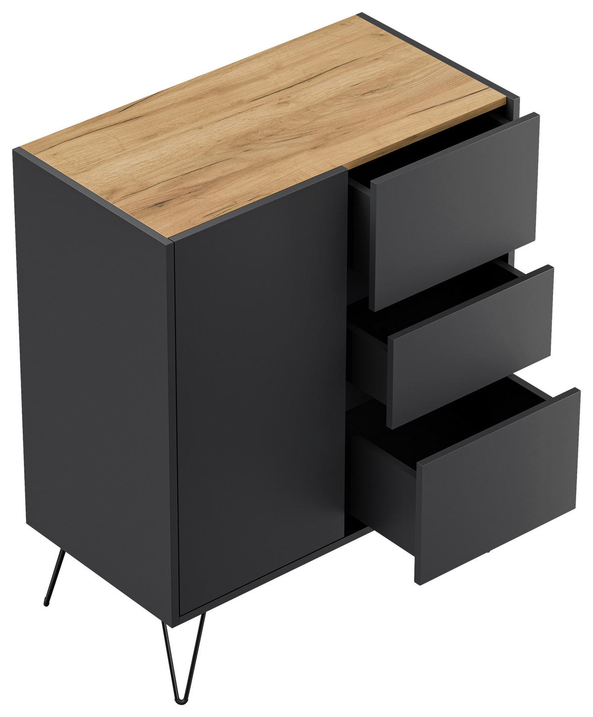 SIDEBOARD Posseik Industrial  in 76/93,6/42 cm  - Eichefarben/Graphitfarben, Design, Holzwerkstoff/Metall (76/93,6/42cm) - P & B