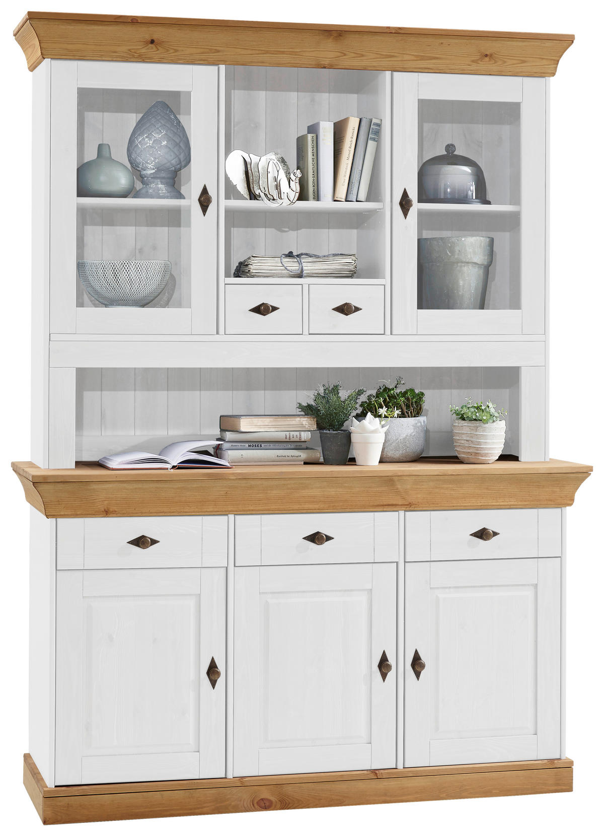 BUFFET 143/197/45 cm  in Weiß, Laugenfarbig  - Laugenfarbig/Weiß, ROMANTIK / LANDHAUS, Glas/Holz (143/197/45cm) - Boxxx