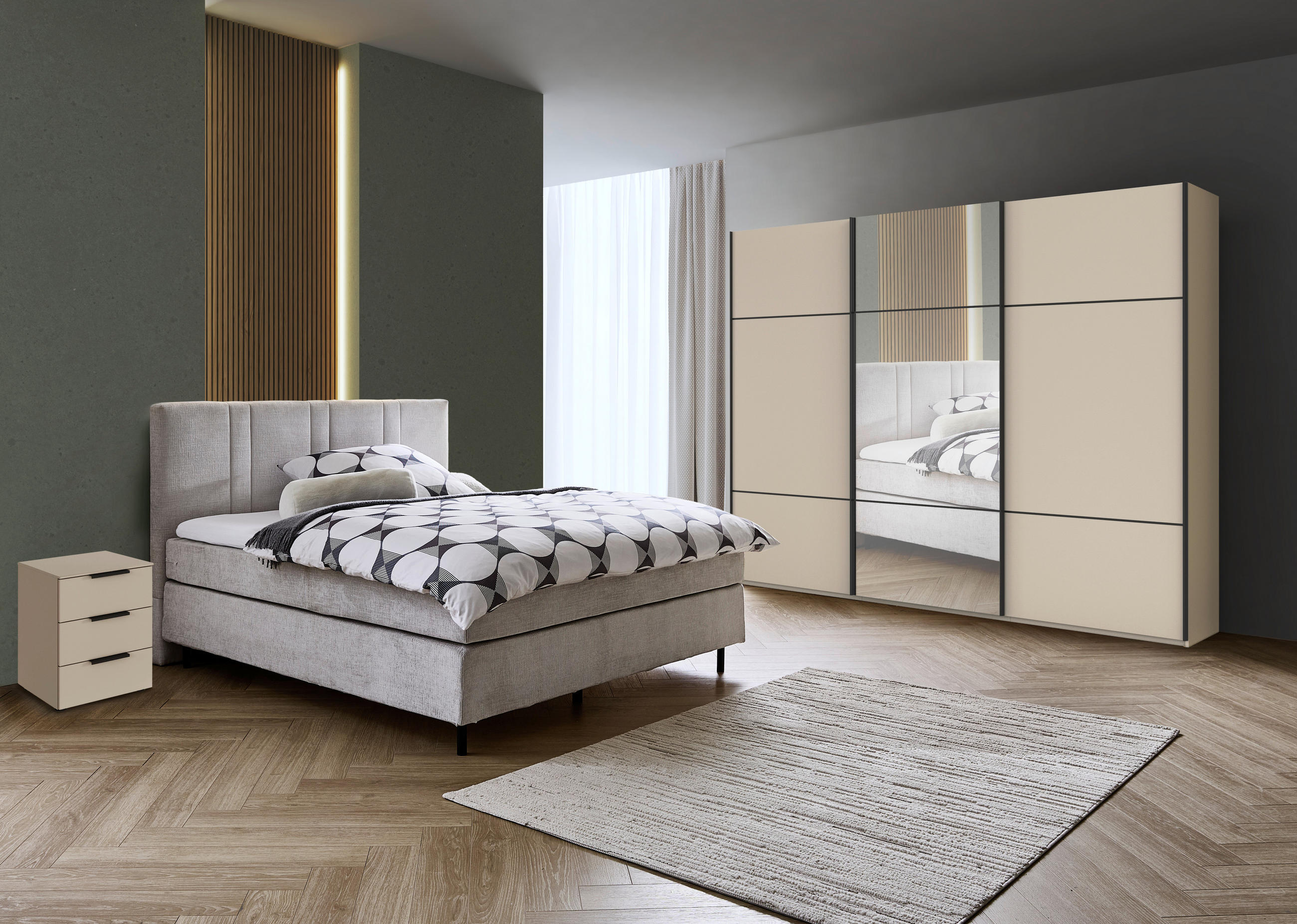 NACHTSCHRANK 50/61/42 cm  - Champagner/Schwarz, Design, Holzwerkstoff/Kunststoff (50/61/42cm) - Novel