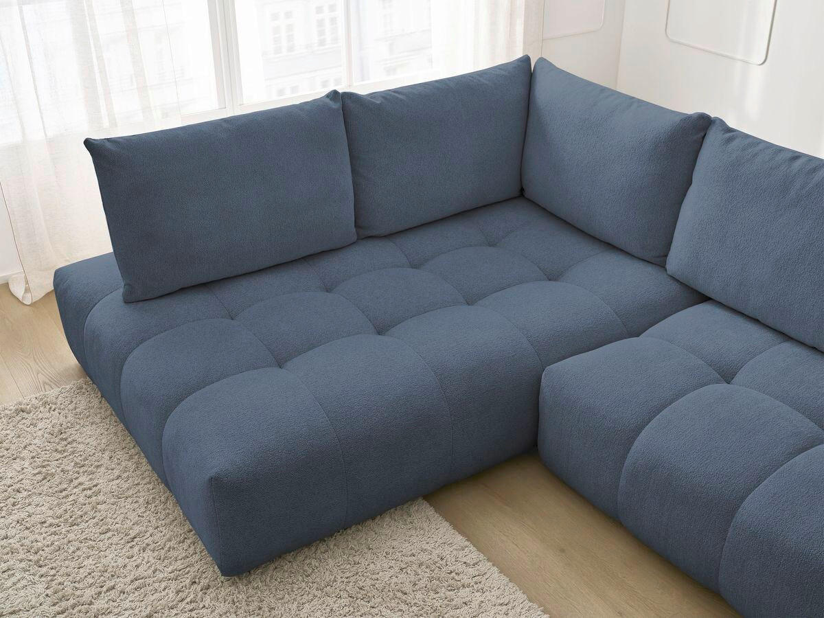 ECKSCHLAFSOFA EVEREST  mit Rücken echt, Armteil links, Armteil rechts Flachgewebe Dunkelblau  - Schwarz/Dunkelblau, MODERN, Kunststoff/Textil (320/212cm)