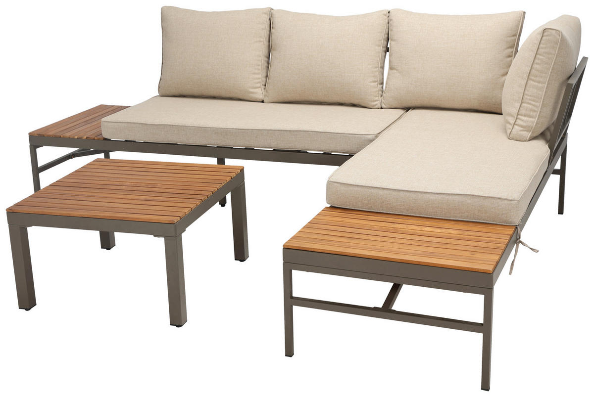 LOUNGEGARNITUR   57/35/57 cm Akazie vollmassiv Aluminium  - Beige/Beigebraun, MODERN, Holz/Textil (57/35/57cm) - Ambia Garden