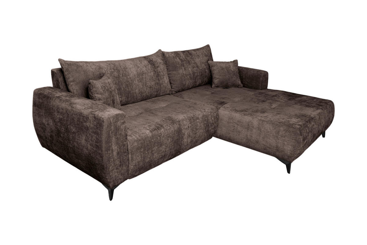 ECKSOFA BELARO Braun Chenille  - Schwarz/Braun, Design, Textil/Metall (246/177cm) - MID.YOU
