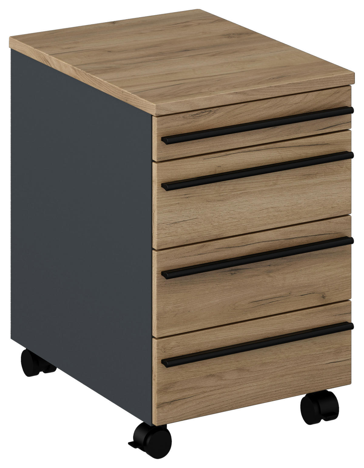 POJÍZDNÝ KONTEJNER, 43/65/56 cm - antracitová/dub artisan, Konvenční, kompozitní dřevo (43/65/56cm) - Voleo