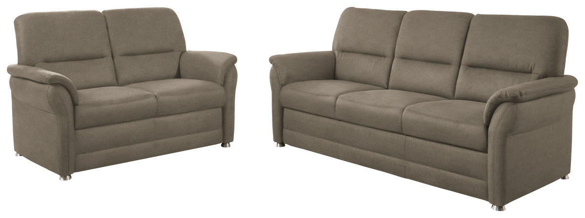 SITZGARNITUR in Mikrofaser Graubraun  - Graubraun/Alufarben, Konventionell, Textil/Metall (192/96/89cm) - Beldomo Comfort