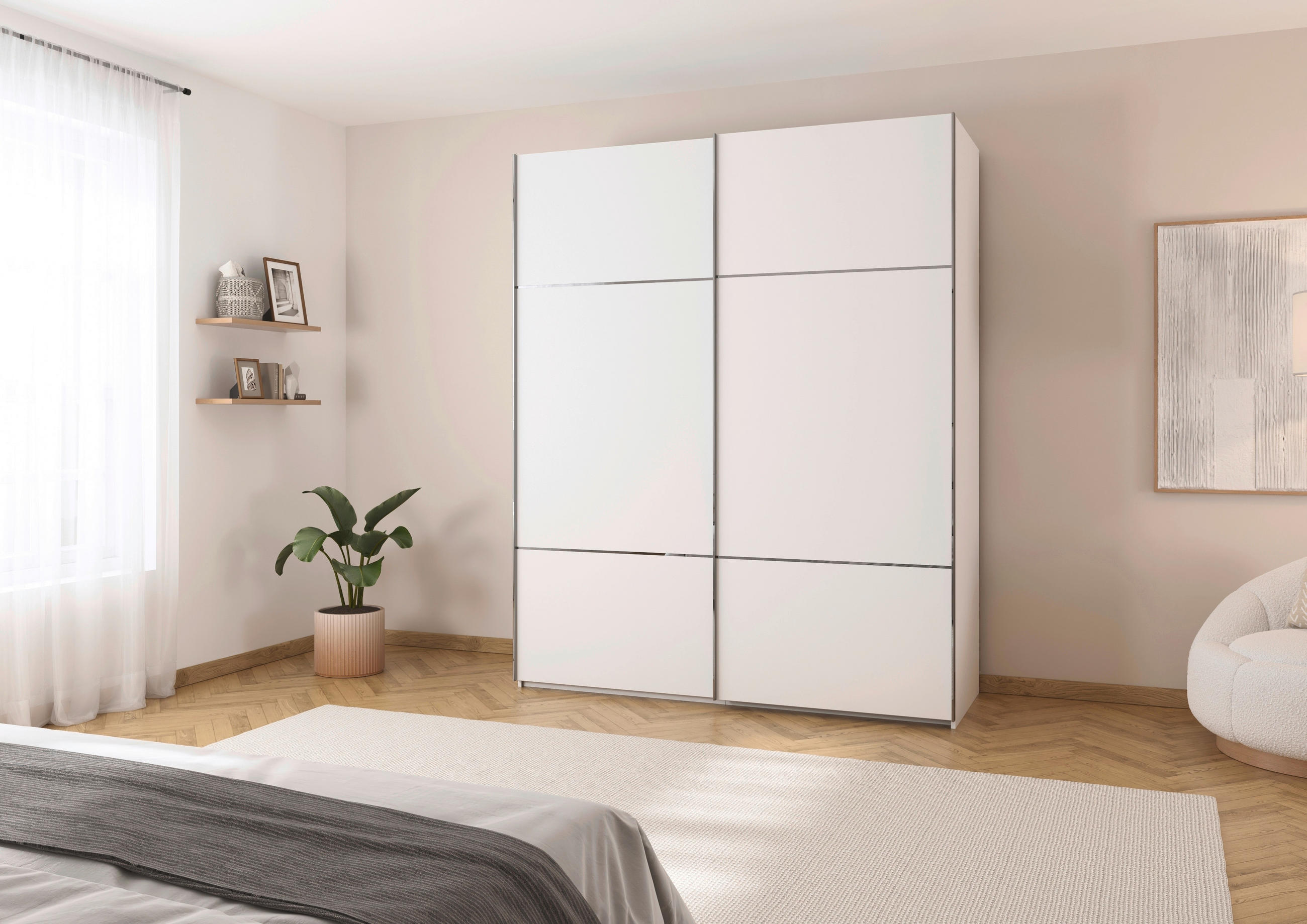 SCHWEBETÜRENSCHRANK 201/223/68 cm 2-türig Weiß  - Chromfarben/Weiß, KONVENTIONELL, Holzwerkstoff/Metall (201/223/68cm) - Novel