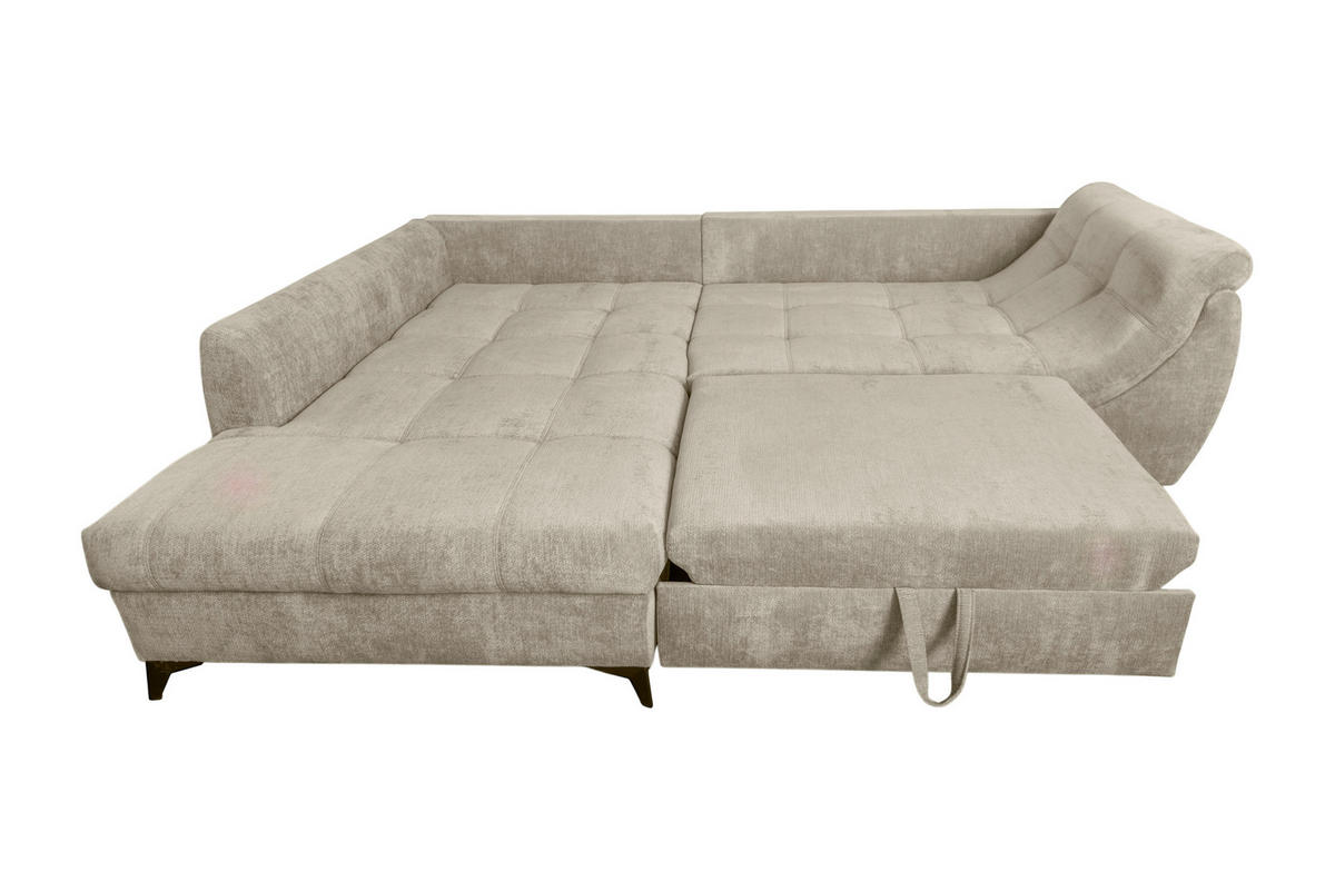 ECKSOFA LIVANO Beige Chenille Liegefläche im Originalstoff  - Beige/Schwarz, Design, Textil/Metall (190/250cm) - P & B