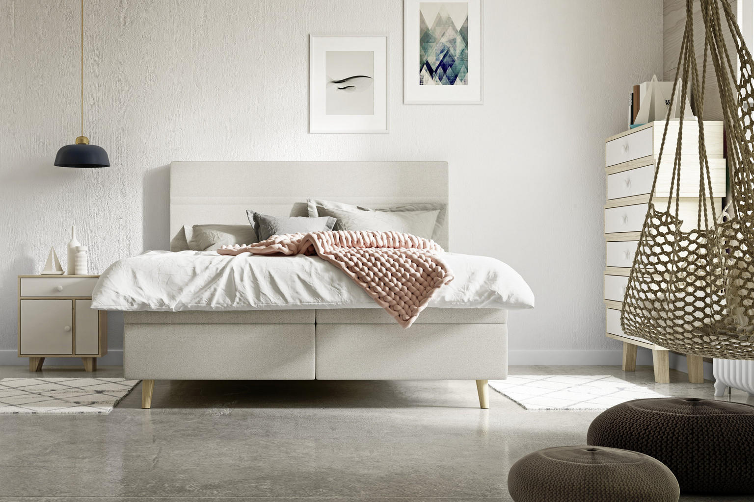BOXSPRINGBETT 180/200 cm in Beige - Einrichtungsbeispiel
