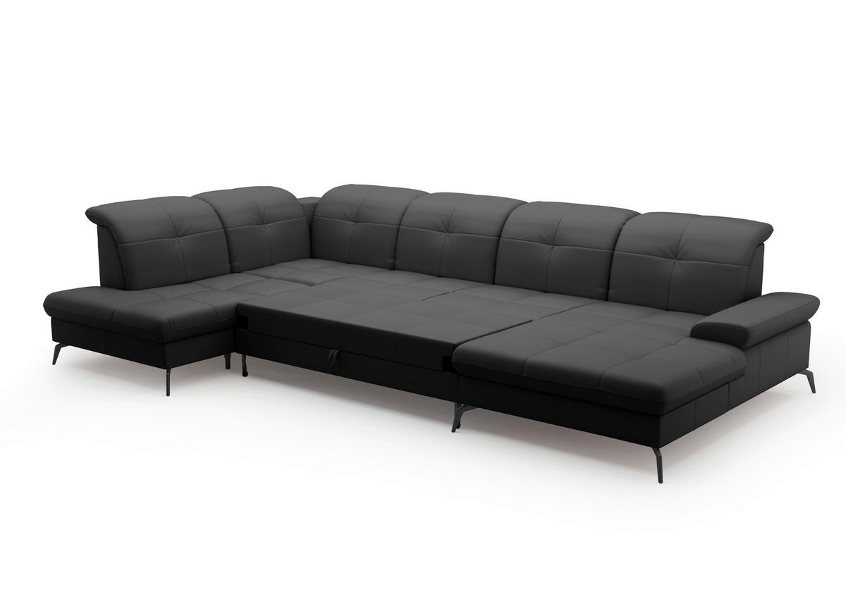 WOHNLANDSCHAFT in Echtleder Schwarz  - Schwarz, Konventionell, Leder/Metall (231/357/185cm) - Sit & More