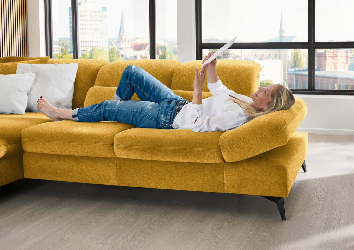 ECKSOFA  in Chenille Currygelb  198/288 cm  - Currygelb/Schwarz, Design, Textil/Metall (198/288cm) - Beldomo Style