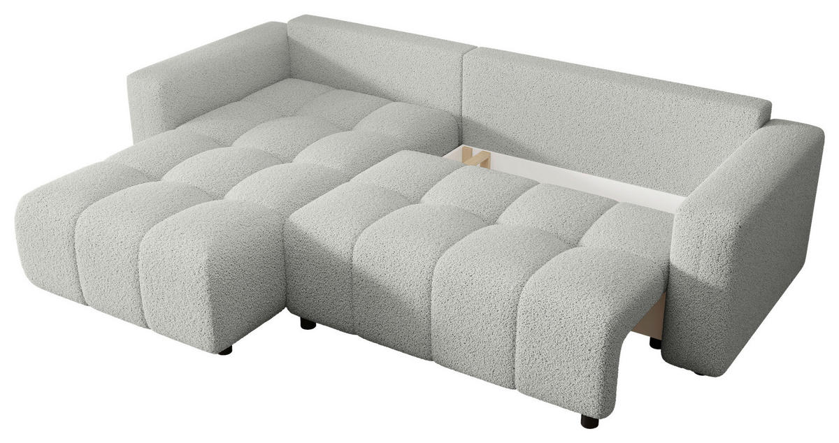 ECKSOFA Weiß Bouclé Zierkissen, Rückenkissen, Bettkasten, Schlaffunktion, Rücken echt, Liegefläche im Originalstoff  - Schwarz/Weiß, MODERN, Kunststoff/Textil (190/280cm) - Carryhome