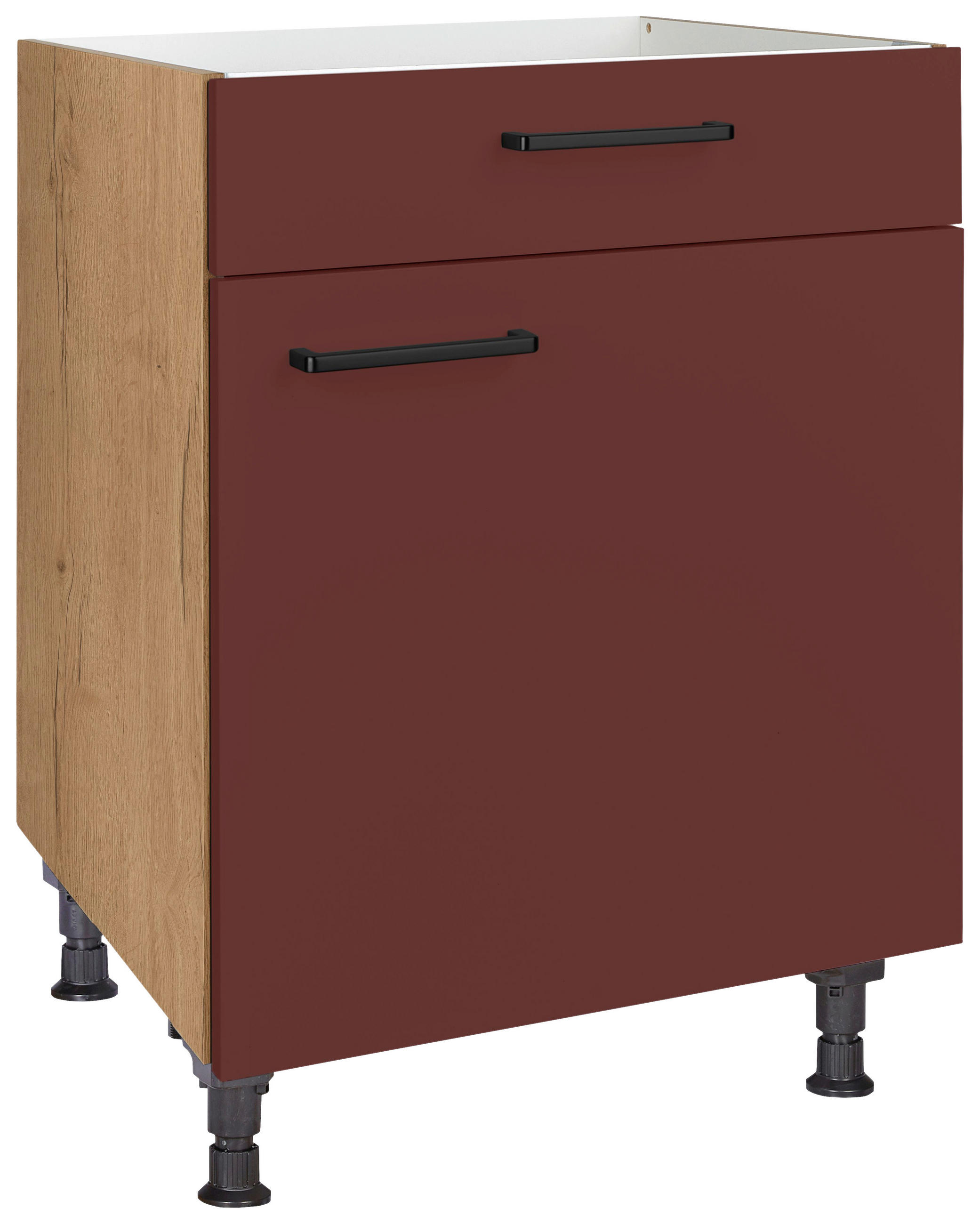 KOCHFELDUMBAUSCHRANK 60/87/56 cm  in Rot, Eichefarben  - Eichefarben/Rot, MODERN, Holzwerkstoff/Metall (60/87/56cm) - Nobilia