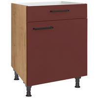 KOCHFELDUMBAUSCHRANK 60/87/56 cm  in Rot, Eichefarben  - Eichefarben/Rot, MODERN, Holzwerkstoff/Metall (60/87/56cm) - Nobilia