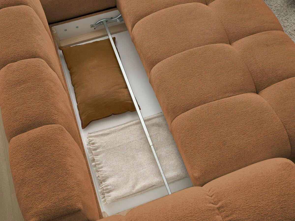 ECKSCHLAFSOFA EVEREST  mit Rücken echt, Armteil links, Armteil rechts Flachgewebe Orange  - Schwarz/Orange, MODERN, Kunststoff/Textil (320/212cm)