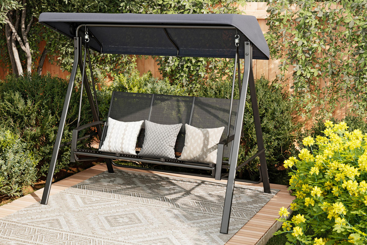 Balansoar Hollywood 190/176/122 cm  - argintiu/negru, Design, metal/textil (190/176/122cm) - Ambia Garden