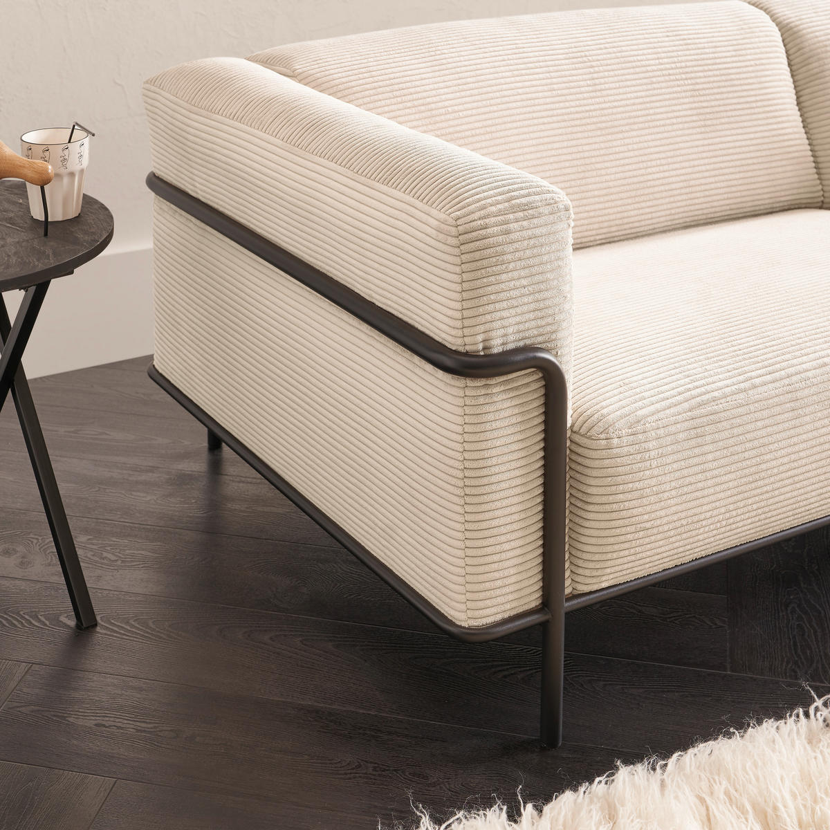 2,5-SITZER in Cord Naturfarben  - Schwarz/Naturfarben, Design, Textil/Metall (216/67/96cm) - Johann Jakob