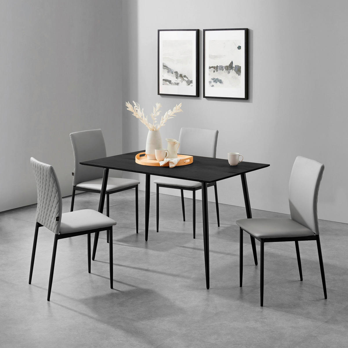 STUHL-SET 4 Stück  in Stahl Lederlook  - Anthrazit/Schwarz, Design, Textil/Metall (44/88/51cm) - MID.YOU