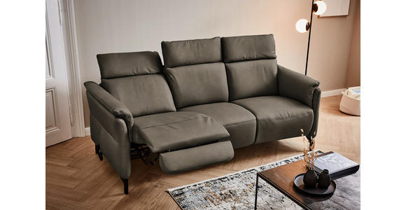 TRAPEZSOFA in Echtleder Graubraun  - Graubraun/Schwarz, KONVENTIONELL, Leder/Metall (221/103/95cm) - Dieter Knoll