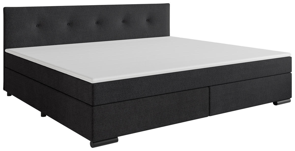 BOXSPRINGBETT 240/200 cm,  in Anthrazit, gepolstertes Kopfteil, Topper, H3 + H3 = fest  - Anthrazit/Schwarz, MODERN, Karton/Holz (240/200cm) - MID.YOU