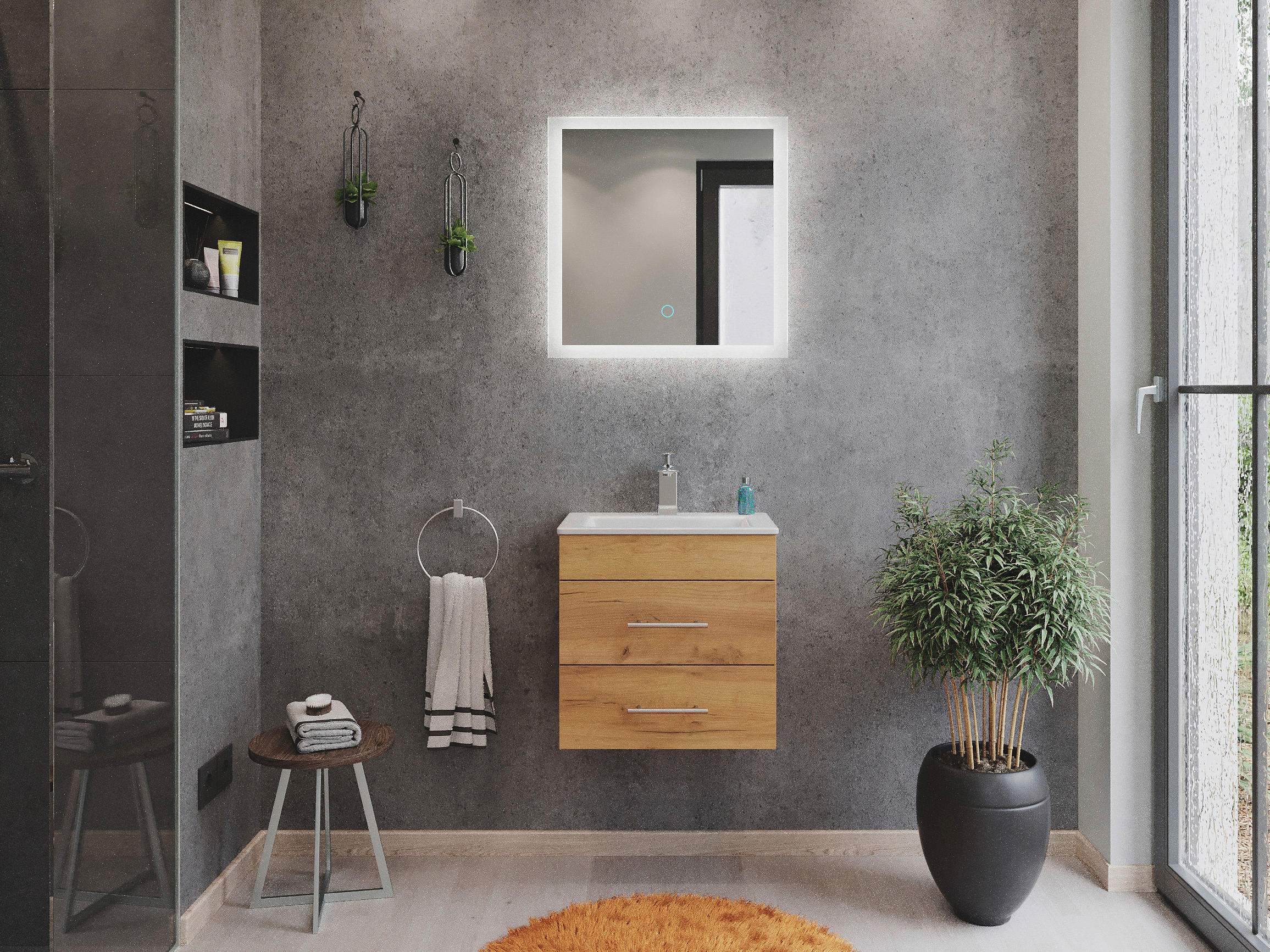 BADEZIMMER in 50 cm - Eichefarben/Silberfarben, MODERN, Holzwerkstoff/Metall (50cm) - MID.YOU