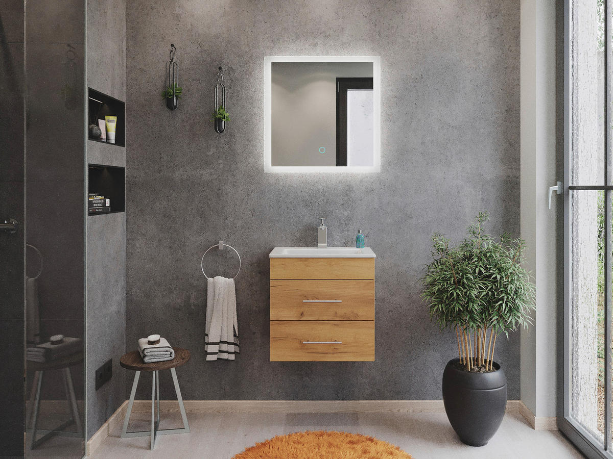 BADEZIMMER  in 50 cm  - Eichefarben/Silberfarben, MODERN, Holzwerkstoff/Metall (50cm) - MID.YOU