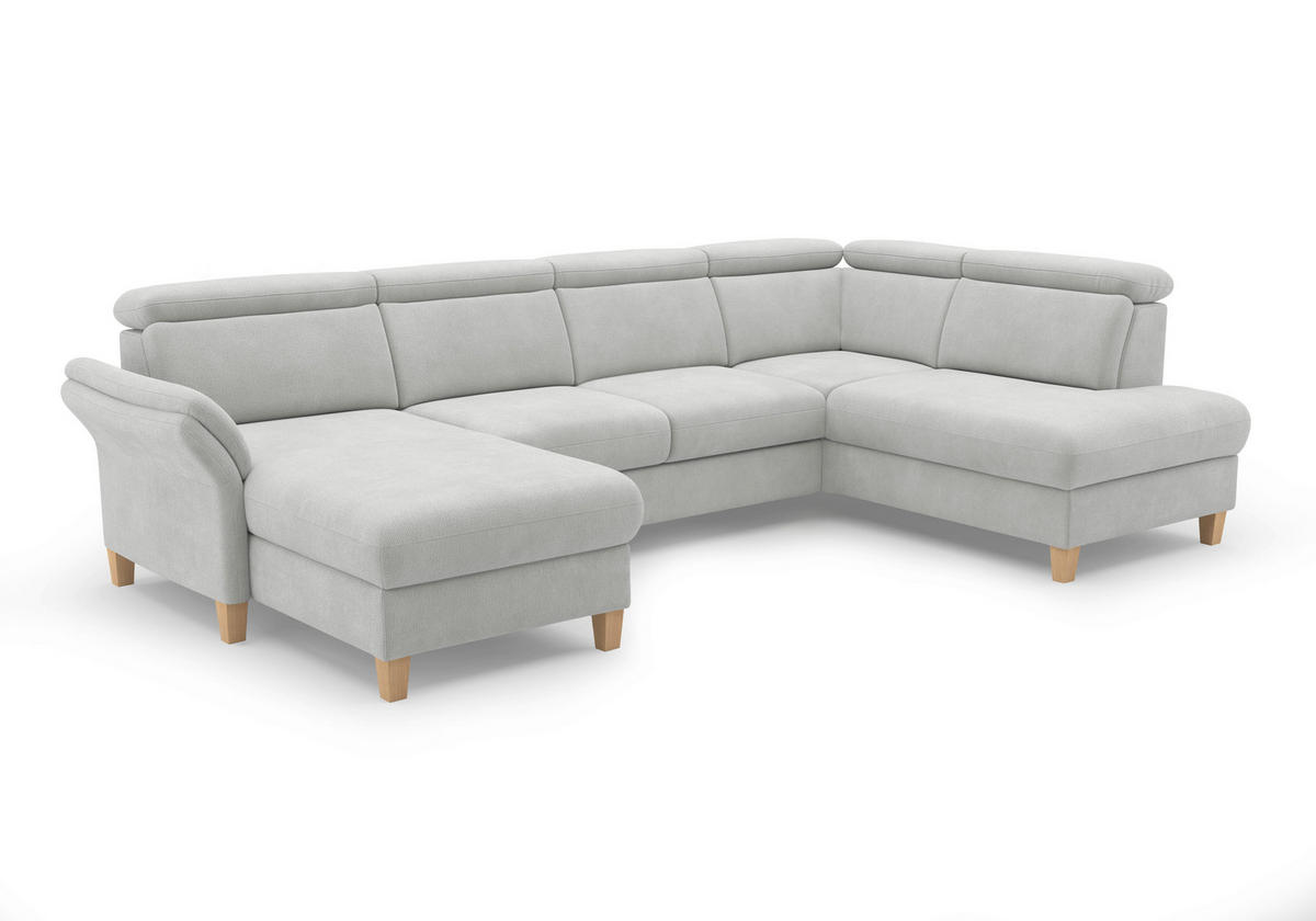 WOHNLANDSCHAFT GLENDALE E Silberfarben Flachgewebe  - Eichefarben/Silberfarben, KONVENTIONELL, Holz/Textil (166/321/193cm) - Sit & More