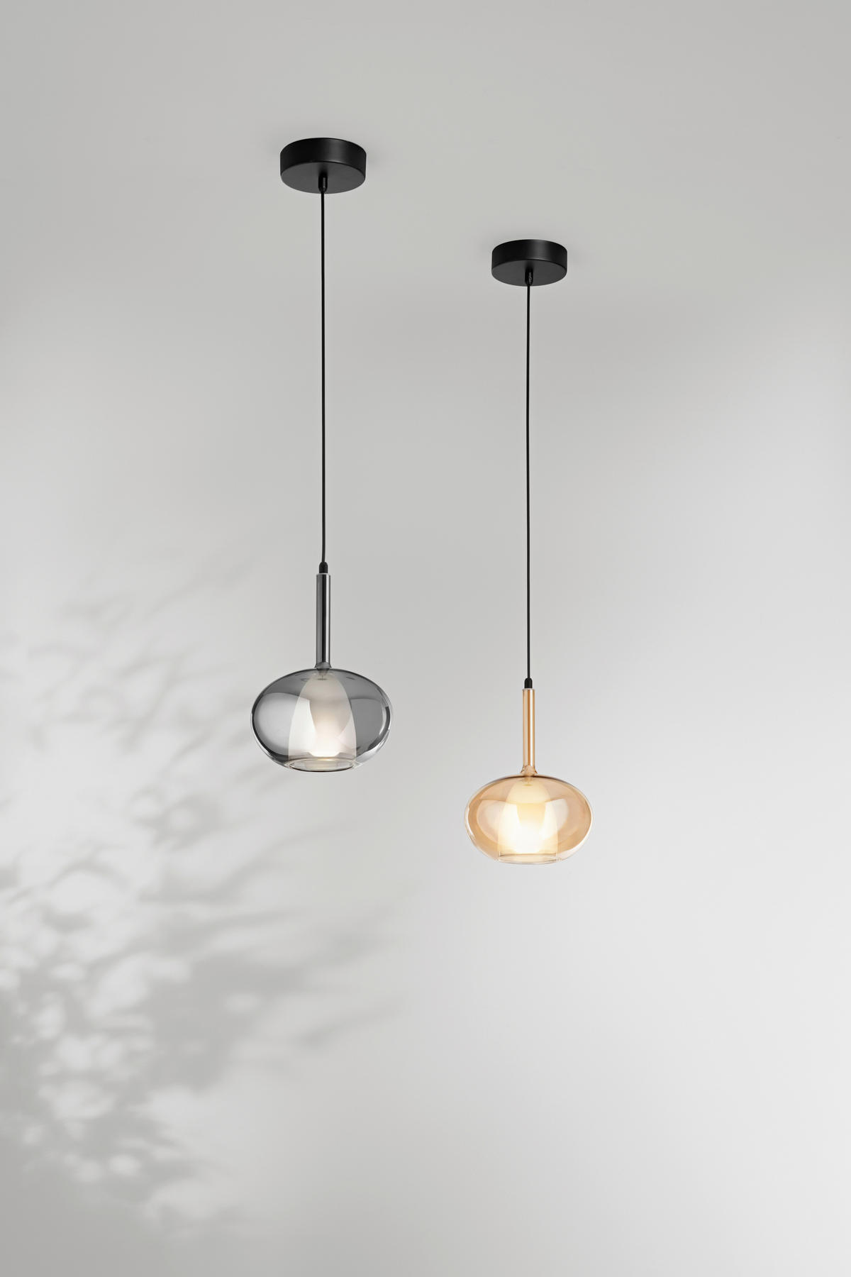 PENDELLEUCHTE Edolo 22/200 cm   - Schwarz/Grau, Design, Glas/Metall (22/200cm) - Fabas Luce