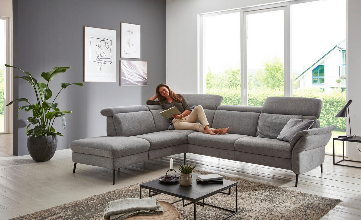 ECKSOFA in Struktur Grau  - Schwarz/Grau, Modern, Textil/Metall (235/275cm) - Cantus