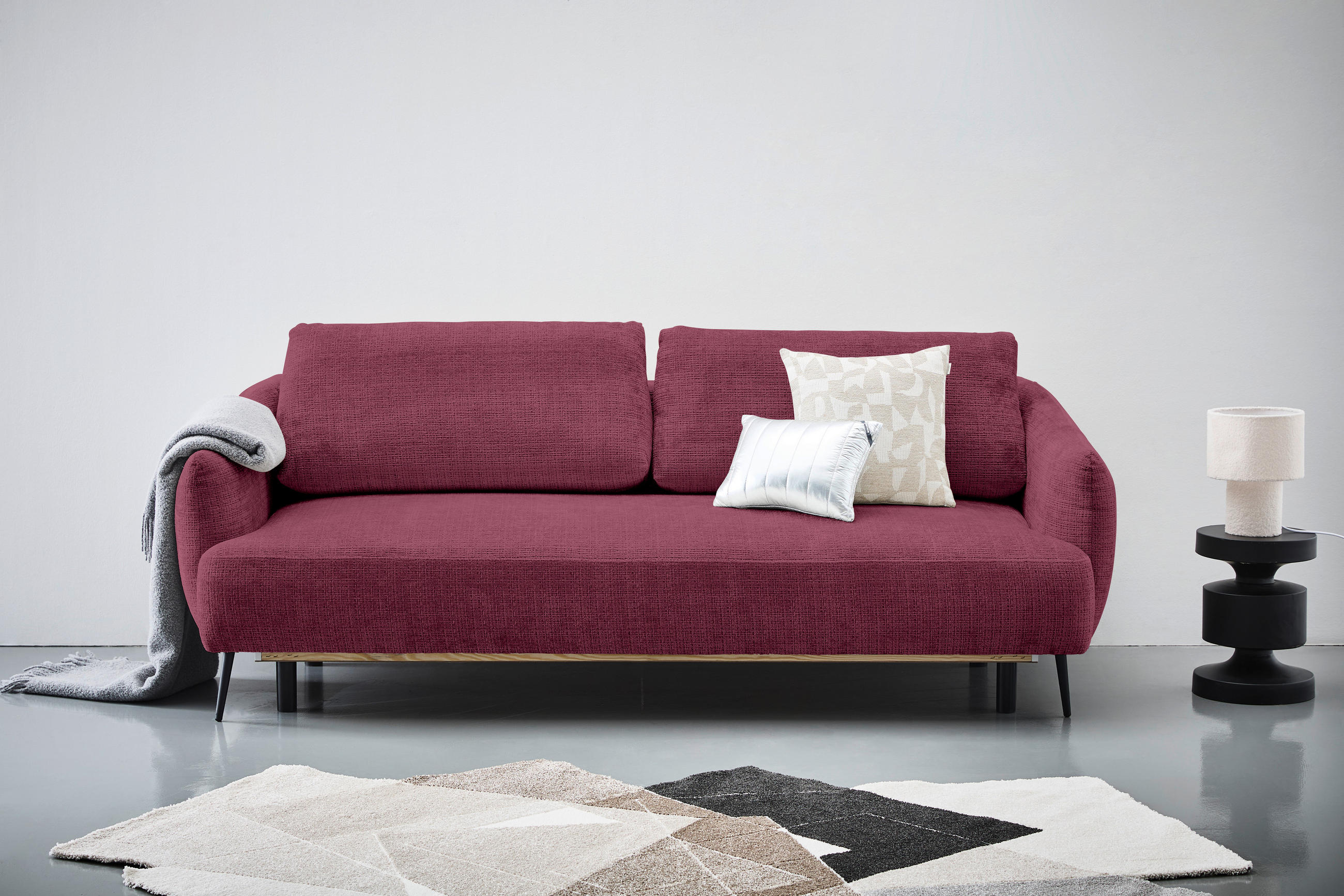 SCHLAFSOFA Chenille Bordeaux  - Bordeaux/Schwarz, KONVENTIONELL, Textil/Metall (228/75/98cm) - Carryhome
