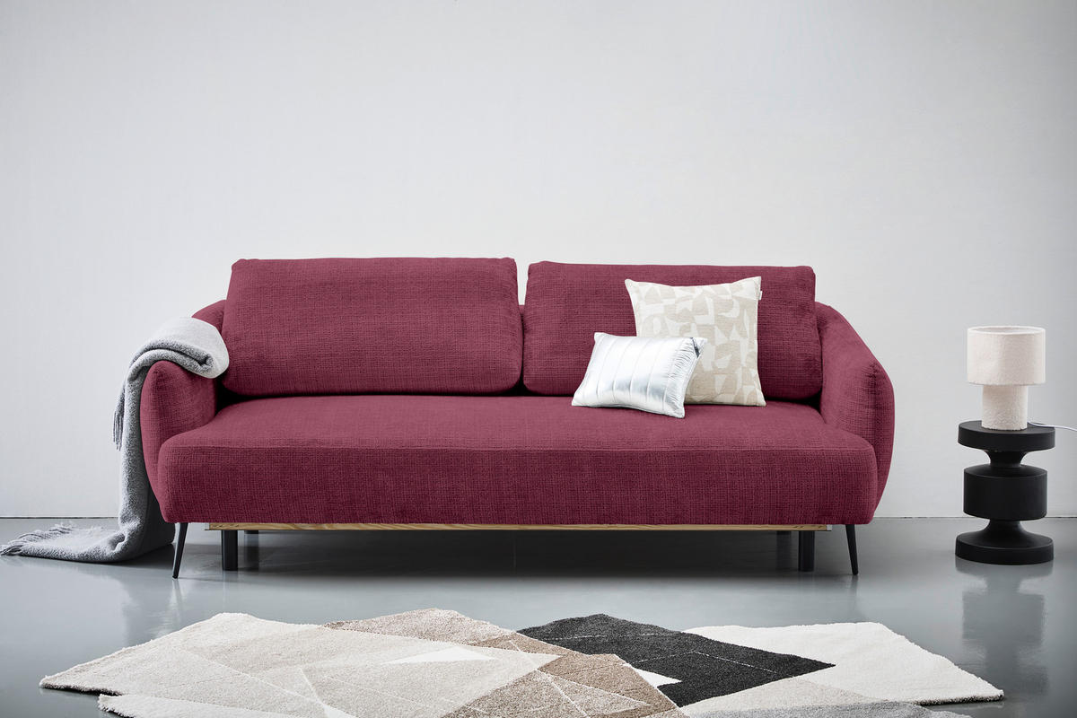 SCHLAFSOFA in Chenille Bordeaux  - Bordeaux/Schwarz, Konventionell, Textil/Metall (228/75/98cm) - Carryhome
